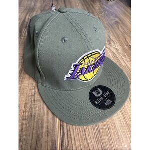 UltraGame Los‎ Angeles Lakers NBA LA Hat Olive Green Snapback Flat Brim New